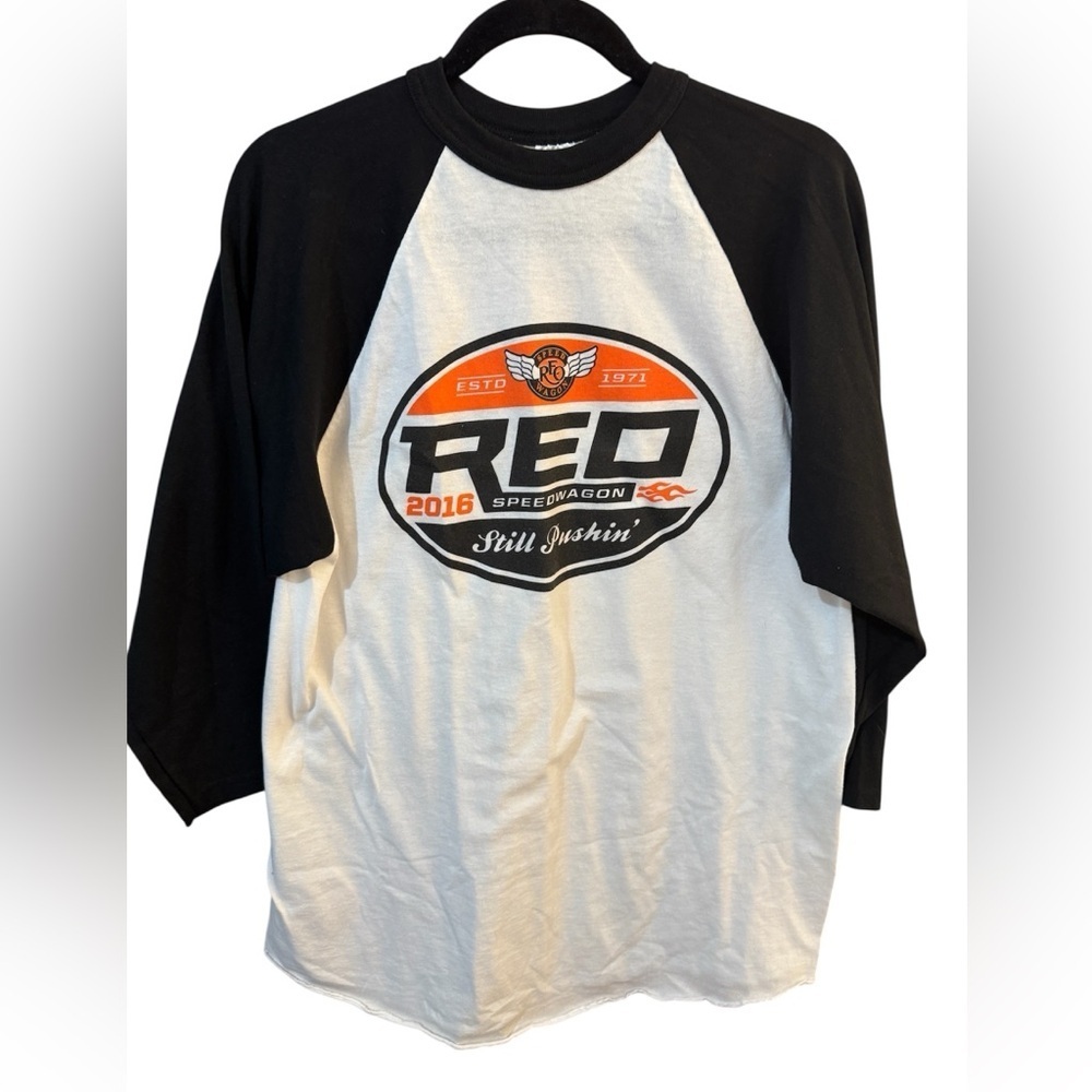 REO Speedwagon Concert Tour Unisex Tee 2016 "Still Jushin'" Graphic Raglan Sz L